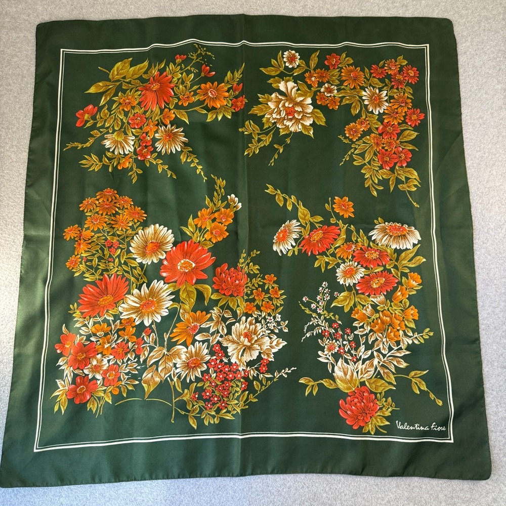 Vintage Valentina Fiore 30" Square Green Orange Autumn Fall Floral Wild Flower